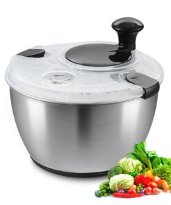 VEVOR 4.5L (4.75Qt) Stainless Steel Salad Spinner - Easy One-Handed Press Vegetable Dryer with BPA-Free Components