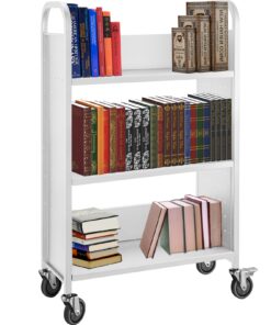 VEVOR 90.7 kg (200 lbs) Capacity Rolling Book Cart with L-Shaped Shelves and Lockable Wheels - 76x35x125 cm (30x14x49 Inch) for Home