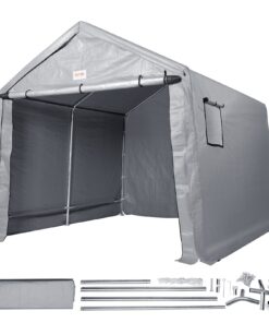 VEVOR Portable Storage Shelter - 10 x 10 x 8.5 ft (3 x 3 x 2.6 m) Steel Frame Garage with Zipper Door and Triple-Layer Fabric