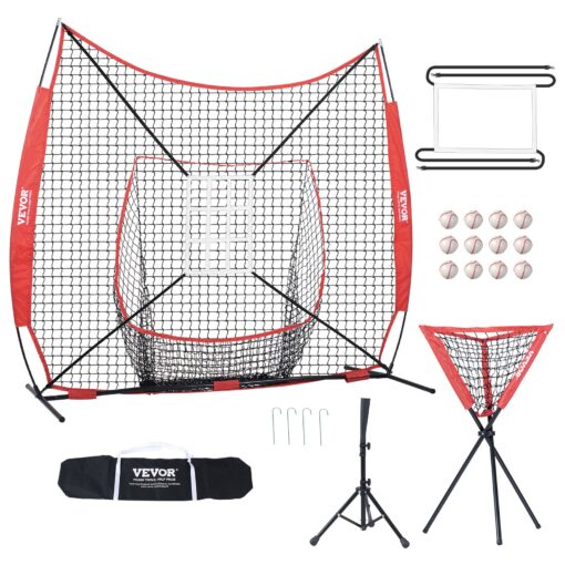 VEVOR 213x213m 7x7 ft Portable Baseball Softball Training Net Set with Tee