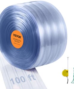 VEVOR Clear Ribbed PVC Strip Curtain - 100 ft (3048 cm) Length x 12 in (30.5 cm) Width x 0.12 in (3 mm) Thickness