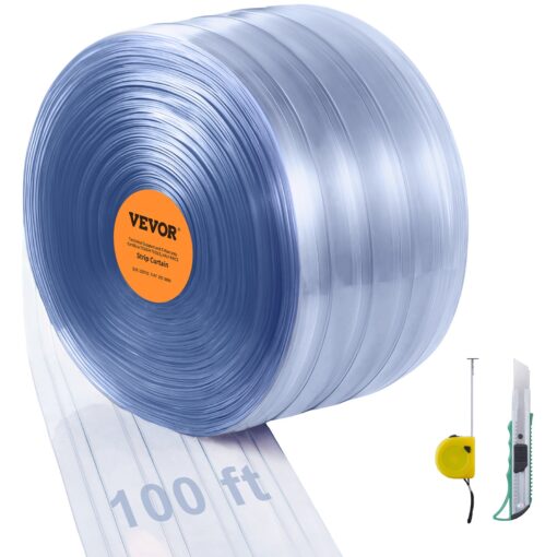 VEVOR Clear Ribbed PVC Strip Curtain 100 ft 3048 cm Length x 12 in 305 cm Width x 012 in 3 mm Thickness