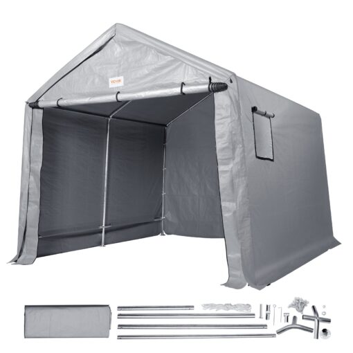 VEVOR 8 x 14 ft 244 x 427 m Portable Steel Frame Storage Shed with Zipper Door and Triple Layer Fabric Cover