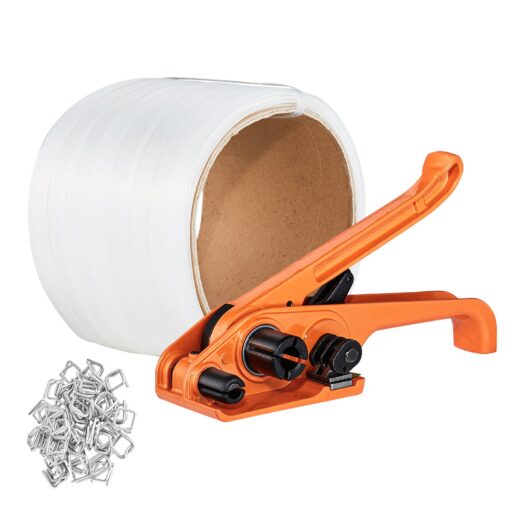 VEVOR 100m 328 ft Woven Cord Strapping Banding Kit with Tensioner Tool and 100 Metal Seals for Pallet Packaging and Cargo Securing