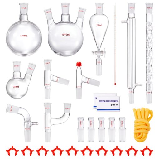 VEVOR 29 Piece Lab Distillation Kit 1000ml Essential Oil Apparatus with 33 Borosilicate Glass 2440 Joints for Professional Use