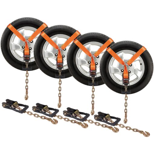 VEVOR Heavy Duty Car Tie Down Straps with Chain Anchors