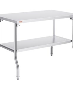 VEVOR 122x76x86 cm Stainless Steel Folding Worktable with Double-Shelf and 350 kg Load Capacity