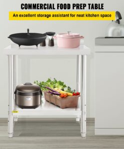 200 kg Load Capacity Commercial Workstation with Backsplash and Adjustable Undershelf for Kitchen and Restaurant