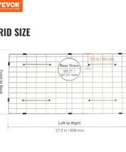 70 cm x 34 cm (27.5" x 13.5") with Rear Drain and R10 Corner Radius