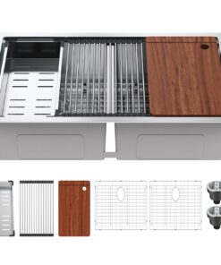 VEVOR 84 cm (33 inch) 304 Stainless Steel Double Bowl Kitchen Sink with Accessories