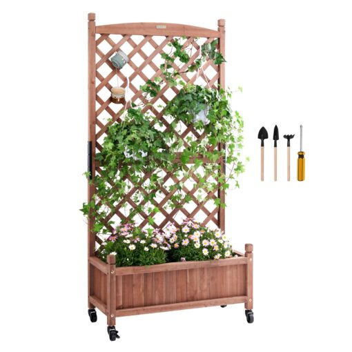 VEVOR Raised Wood Planter Box with Trellis