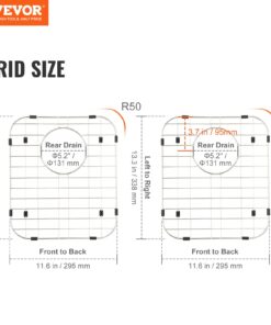 33.8x29.5 cm (13.3x11.6 in) Universal Sink Grates with R50 Corner Radius and Rear Drain for Kitchen