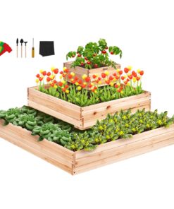 VEVOR Wooden Raised Garden Bed 113 x 113 x 52 cm (3.7 x 3.7 x 1.7 ft) Outdoor Planter Box with Open Base for Vegetables