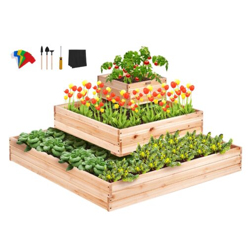 VEVOR Wooden Raised Garden Bed 113 x 113 x 52 cm 37 x 37 x 17 ft Outdoor Planter Box with Open Base for Vegetables