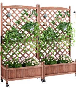 VEVOR 2PCS Wood Raised Garden Bed with Trellis and Drainage Holes