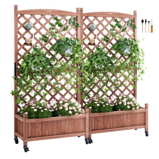 VEVOR 2PCS Wood Raised Garden Bed with Trellis and Drainage Holes