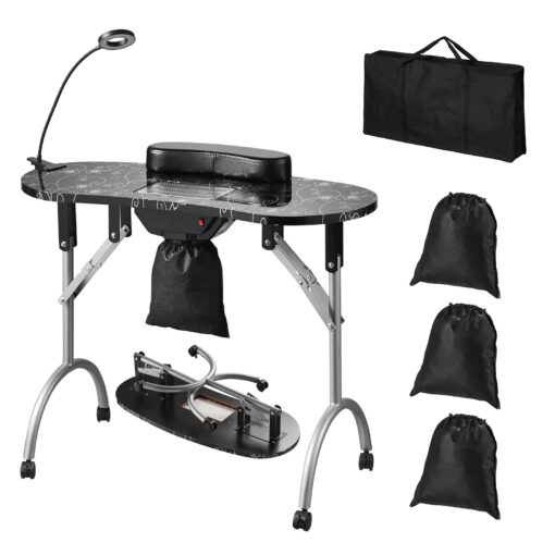 VEVOR Foldable Portable Manicure Table with 48 LED Adjustable Lamp and Electric Dust Collector