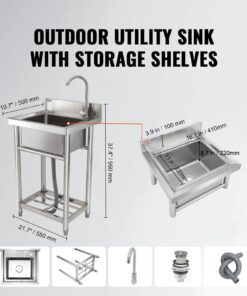 1 Compartment Free Standing Sink with Faucet & Adjustable Legs