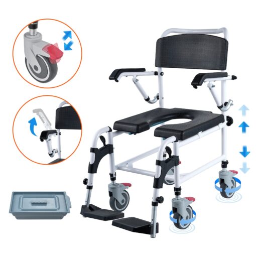 VEVOR 4 in 1 Shower Commode Wheelchair for Adults and Seniors