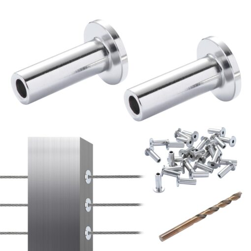 VEVOR 81 Pack T316 Stainless Steel Protector Sleeves for 32mm 18 Wire Rope Cable Railing with Free 65mm 025 Drill Bit