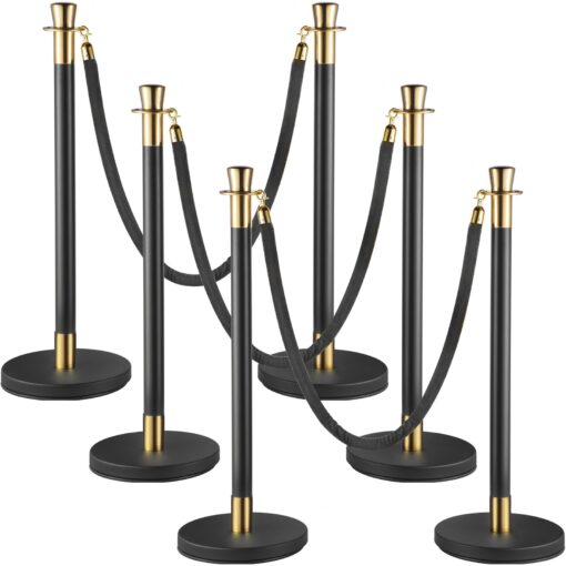 VEVOR 6 Piece Crowd Control Stanchion Set with Black Velvet Rope