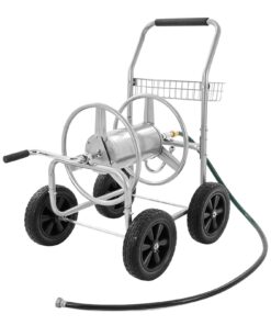 VEVOR Heavy-Duty Steel Garden Hose Reel Cart with Storage Basket