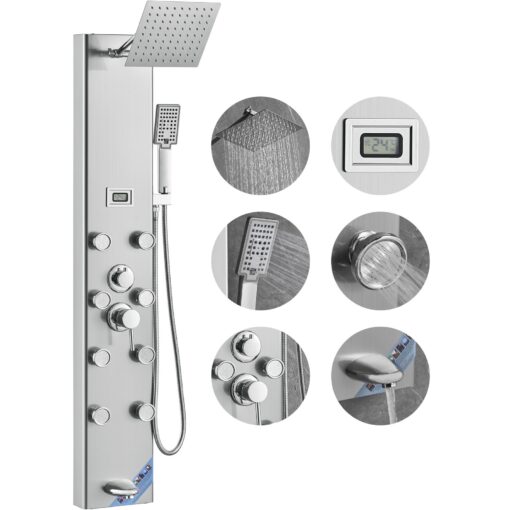 VEVOR 5 in 1 Stainless Steel Shower Panel Tower System with Digital Display