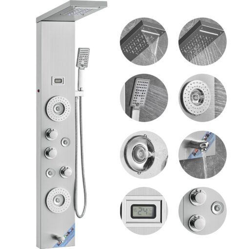 VEVOR 6 in 1 LED Shower Panel Tower System with 460 mm 181 in Rainfall Waterfall Head