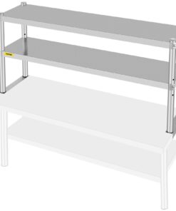 Adjustable Double Tier Stainless Steel Overshelf for Kitchen and Workbench