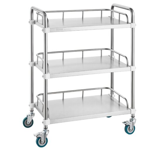 VEVOR 3 Tier Stainless Steel Lab Rolling Cart with Swivel Casters
