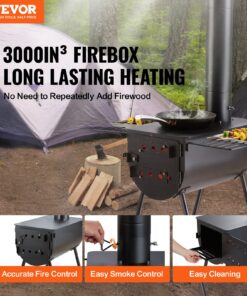 000in³ (49L) Firebox and 3m (118 inch) Chimney Pipes for Camping