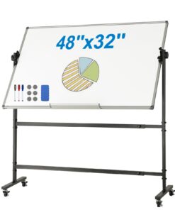 VEVOR 48x32 collu (122x81 cm) divpusēja magnētiskā mobilā baltā tāfele