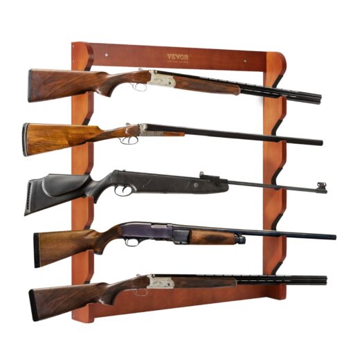 VEVOR 5 Slot Solid Wood Gun Rack Wall Mount with Lockable Compartment Holds 5 Rifles or Shotguns