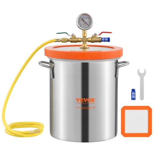 VEVOR 5 Gallon 19 Liter Vacuum Chamber with Tempered Glass Lid and Stainless Steel Body for Degassing Silicone