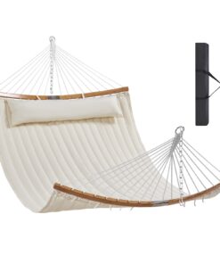 VEVOR 12 FT Double Quilted Fabric Hammock with Curved Bamboo Spreader Bars and Detachable Pillow
