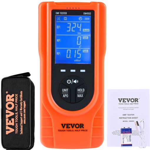 VEVOR Digital LCD EMF Meter 3 in 1 Electromagnetic Radiation Detector with Ultra Sensitive Sensors for EF