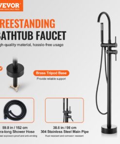 Floor Mount Tub Filler with 360° Swivel Spout and Waterfall Outlet