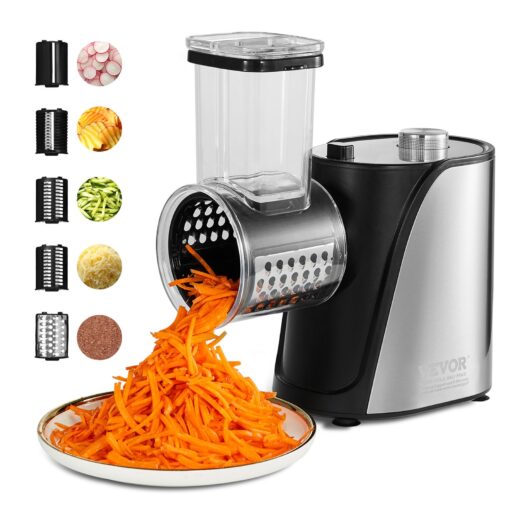 VEVOR 250W Electric Vegetable and Cheese Grater with 5 Stainless Steel Blades