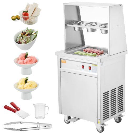 VEVOR Stainless Steel Fried Ice Cream Roll Machine with Rapid Cooling