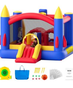 VEVOR Inflatable Bounce House Playhouse Trampoline with Blower and Slide