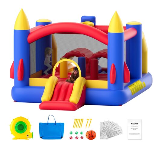 VEVOR Inflatable Bounce House Playhouse Trampoline with Blower and Slide