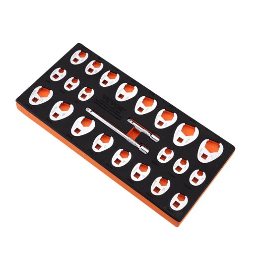 VEVOR 24 Piece CR MO Steel Crowfoot Wrench Set with 38 Inch Drive and 2 Extension Bars