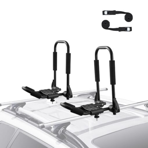 VEVOR J Bar Kayak Roof Rack Pair with 27m89ft Quick Folding Design