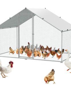 VEVOR Large Metal Chicken Coop 3x1.97x1.99 m (9.8x6.5x6.5 ft) Walk-in Poultry Run with Waterproof Cover and Security Lock for Outdoor Use