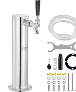 VEVOR Single Faucet Draft Beer Tower Dispenser - Stainless Steel Kegerator Kit with 1.5m (5ft) Pre-Assembled Tubing and Self-Closing Faucet for Home