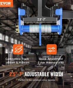 Adjustable Push Beam Trolley for I-Beam Width 6.35-17.78 cm (2.5-7 in)