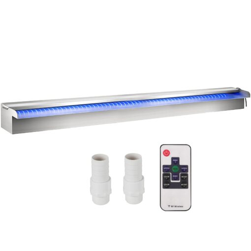 90 cm x 115 cm x 79 cm Stainless Steel Decorative Waterfall Pool Fountain with LED Strip Light and Remote Control for Garden Pond Indoor and Outdoor