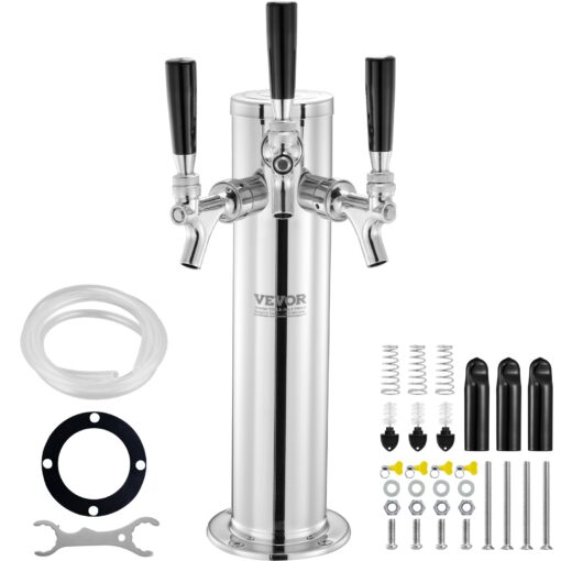 VEVOR Triple Tap Draft Beer Tower Dispenser Stainless Steel