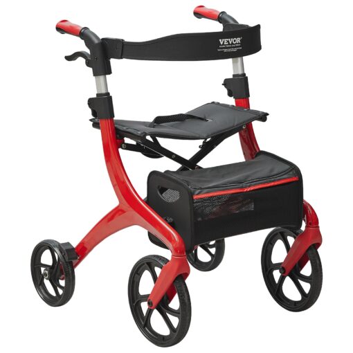 VEVOR Lightweight Aluminum Rollator Walker with Adjustable Handle and 4 Wheel Design