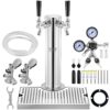 VEVOR Dual Tap Beer Tower Kit with A System Keg Coupler and 304 Stainless Steel   Includes Dual Gauge Regulator